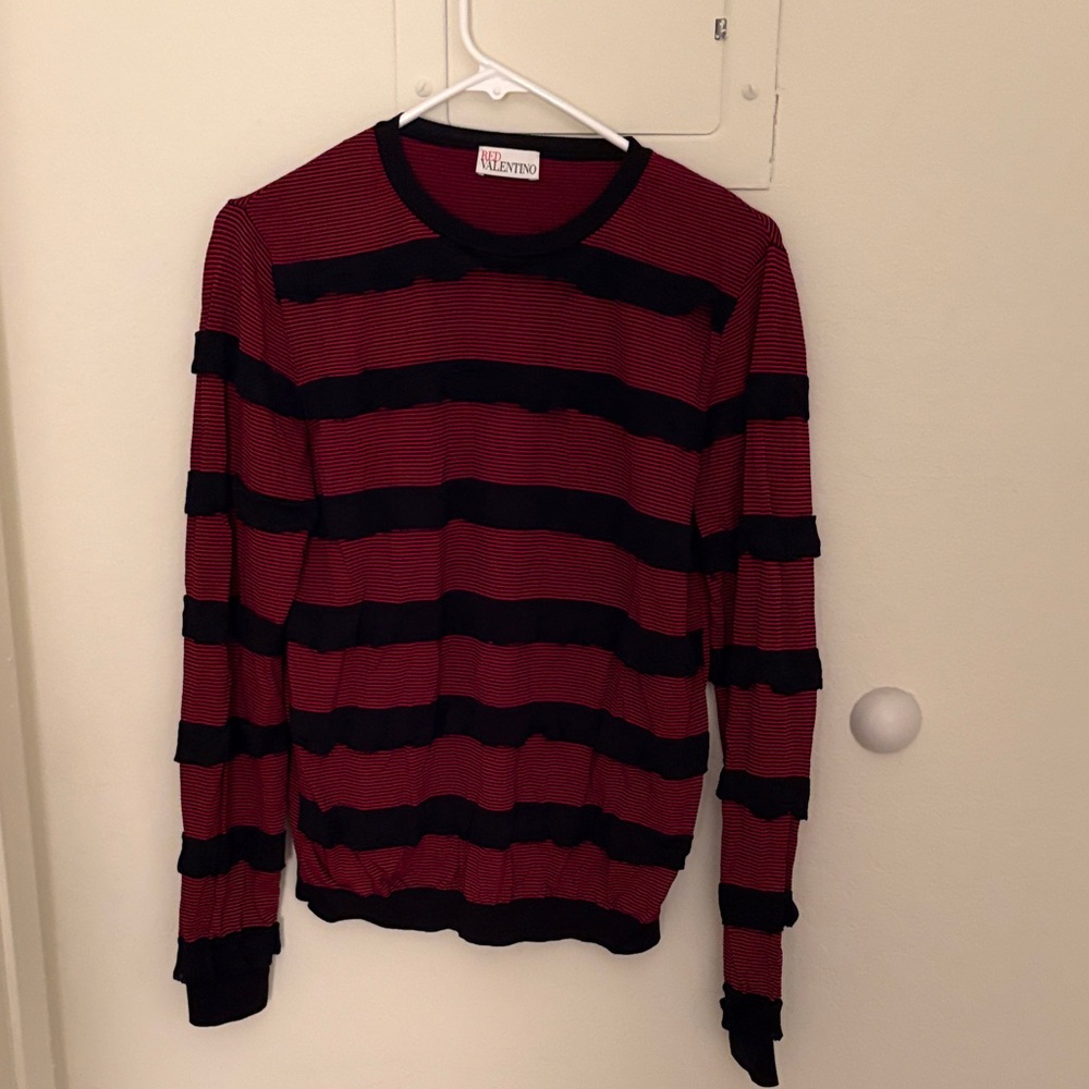 RED Valentino Striped Red and Black Crewneck Sweater
